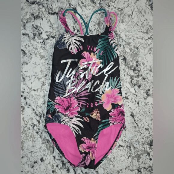 Justice Other - Justice Beach Tropical Floral 1pc Swimsuit Girls S 7 8 Swim